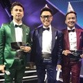 Raffi Ahmad, Eko Patrio, dan Ruben Onsu tentu menambah kemeriahan acara HUT ANTV.