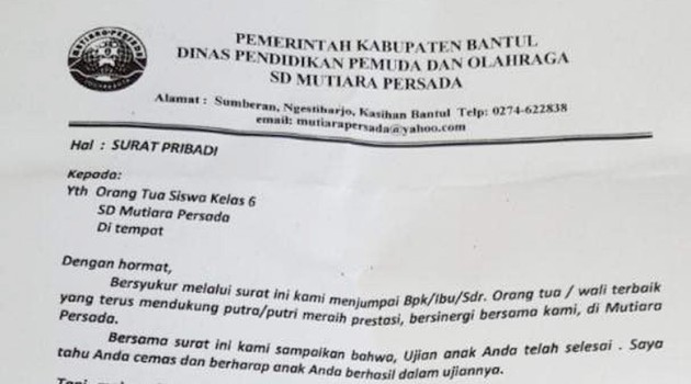 Mengharukan Surat Cinta Kepala Sekolah Untuk Wali Murid