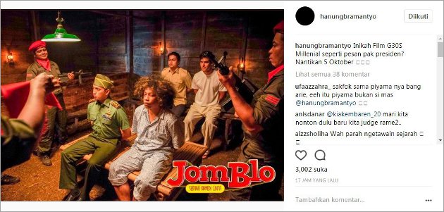 Posting Adegan Parodi G30S/PKI di Film 'Jomblo', Hanung 
