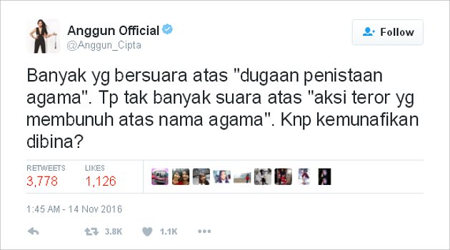 Postingan Anggun Tuai Kontroversi Netter