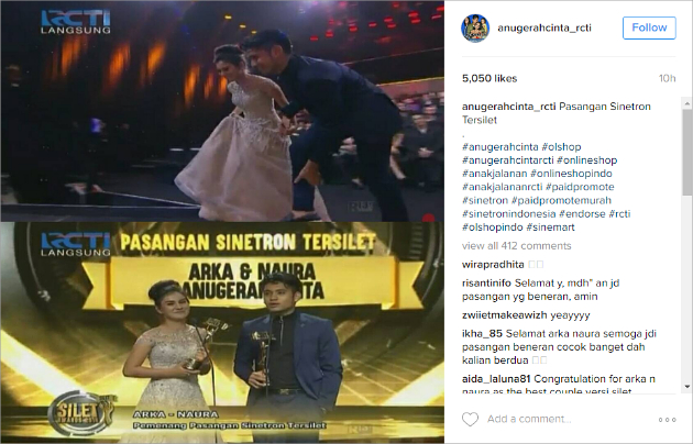 Gino-Irish Bella Menang Pasangan Sinetron Tersilet