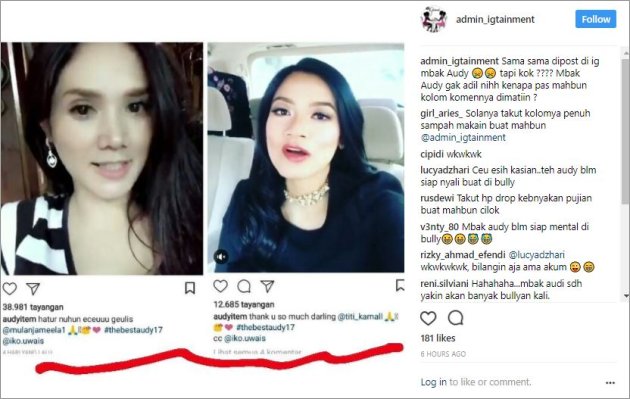 Audy Item Matikan Kolom Komentar