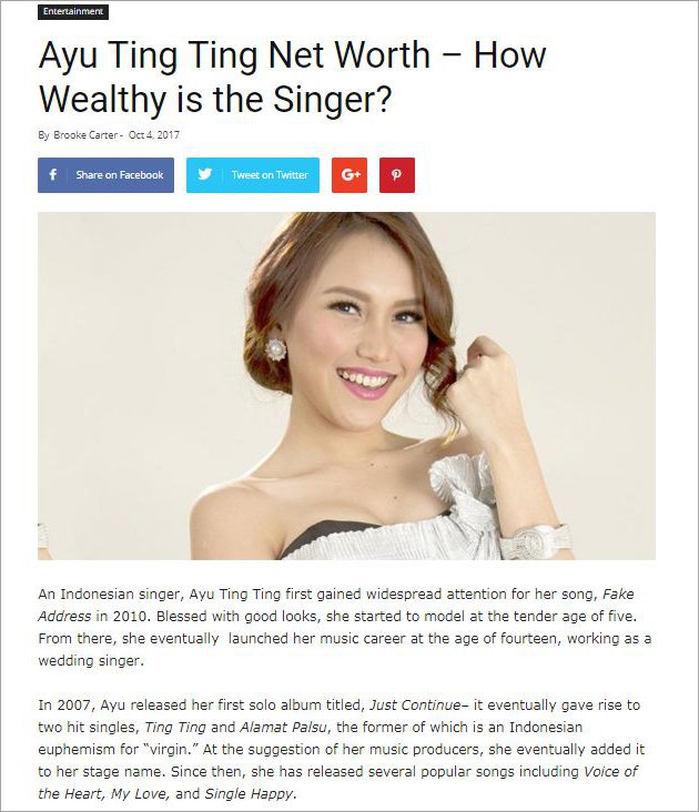 Ayu Ting Ting di Situs Asing