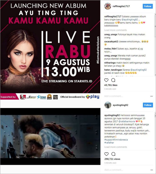 Raffi Ahmad dan Ayu Ting Ting Saling Dukung
