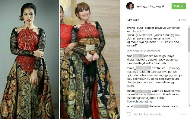 Ayu Ting Ting Pakai Kebaya 'Bekas' Raisa, Netter: Gaunnya 
