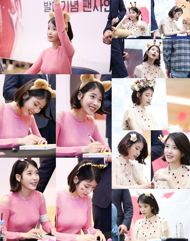 Pakai Bando Kucing Hingga Jerapah, Imutnya IU di Fansign 