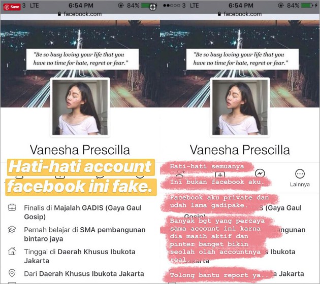 Beredar Akun Facebook Palsu Atas Namanya, Vanesha 