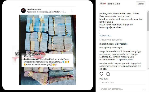 Unggah Foto Bergepok-Gepok Uang, Dewi Sanca Disindir Habis-Habisan