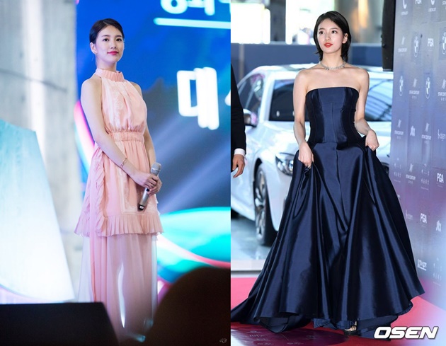 Paling Bersinar di Baeksang, Suzy Lebih Cantik Pakai Dress Navy Atau Pink?