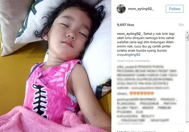 Bilqis Sakit, Ibu Ayu Ting Ting Berdoa Bisa Rayakan Ultah Cucunya