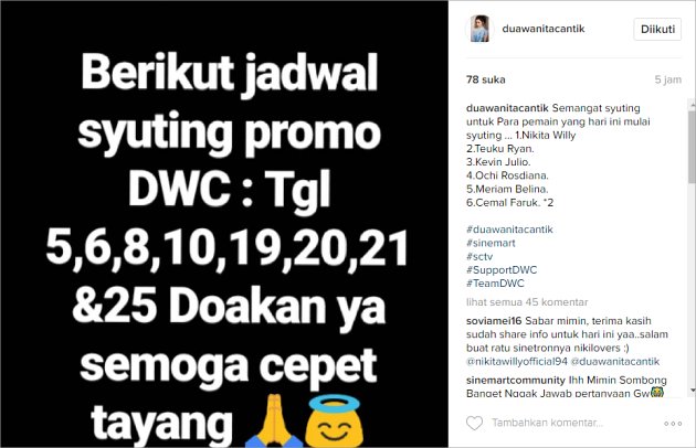 'Dua Wanita Cantik' Mulai Syuting Promo, Siapa Pemerannya?