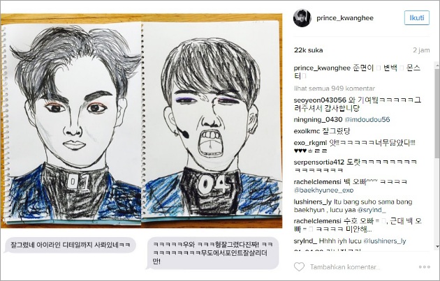 Kwanghee Bikin Gambar Karikatur Suho dan Baekhyun EXO 