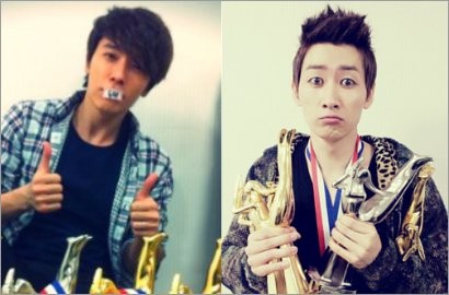 Foto Lucu Super Junior dengan Piala Golden Disk Award 2012