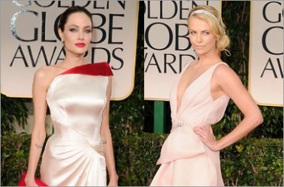 Angelina Jolie dan Charlize Theron Adu Glamor di Red Carpet Golden Globes 2012