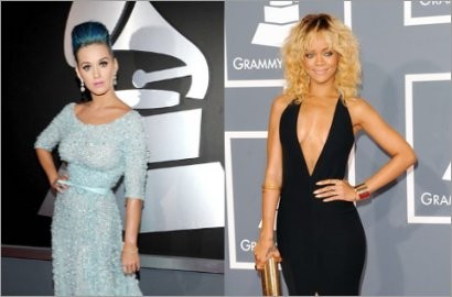 Katy Perry dan Rihanna Perang Gaya di Red Carpet Grammy Awards 2012