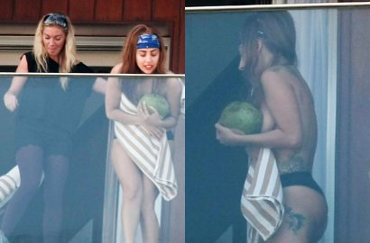 Lady GaGa Tutupi Payudara dengan Kelapa Saat Liburan di Brazil