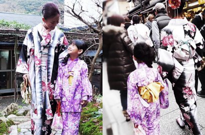 Cantiknya Agnes Monica dan Ponakan Pakai Kimono di Jepang