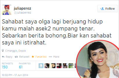 Julia Perez Kecam Penyebar Isu Olga Syahputra Sakit Kanker Stadium 4