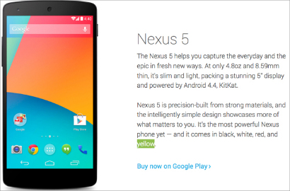 Google Luncurkan Varian Nexus 5 Warna Kuning