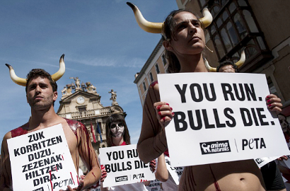 PETA Protes Pembukaan Festival Dikejar Banteng di Spanyol