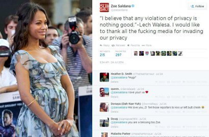 Zoe Saldana Marah Karena Media Bocorkan Soal Kehamilannya