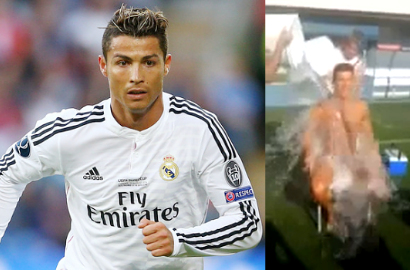 Cristiano Ronaldo Disiram Seember Air Es di Sesi Training Real Madrid