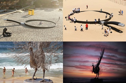 Uniknya Patung Raksasa Wajan, Merak dan Lainnya di Pantai Australia