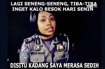 Meme Polwan 'Di Situ Kadang Saya Merasa Sedih' Ramaikan Sosial Media