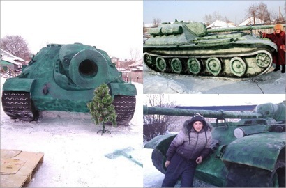 Sangar, Cowok Rusia Bikin Tank dari Salju Seukuran Asli