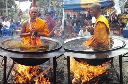 Biksu Ini Semedi di Dalam Wajan Minyak Mendidih, Asli Atau Palsu?