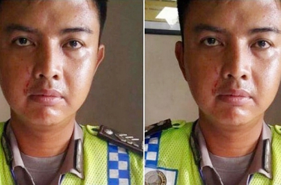 Niat Beri Tilang, Polantas Ini Malah Dicakar dan Ditendang Ibu-Ibu