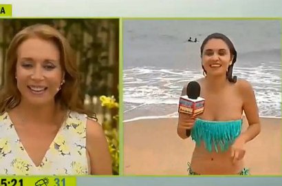 Bikini Reporter Cantik Ini Mendadak Lepas Saat Sedang Siaran Langsung