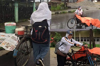 Tuntun Gerobak, Siswi SMA Berjilbab Ini Bikin Terharu Netter