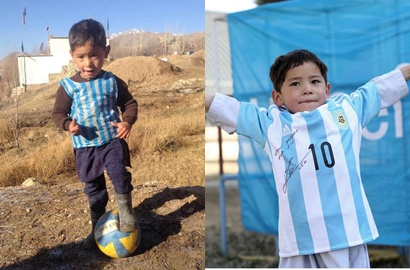 Dulu Pakai Jersey Kresek, Kini Murtaza Dapat Kaos Asli Bertanda Tangan Messi