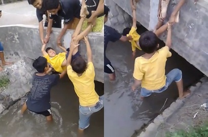 Heboh Video Sekelompok Anak SMP Ceburkan Bocah SD ke Selokan