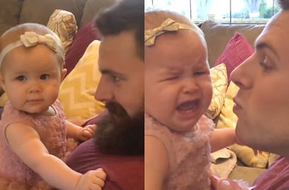 Pangling Lihat Sang Ayah Cukur Jenggot, Bayi Perempuan Ini Nangis Histeris