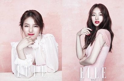 Bergincu Merah Bak Boneka Jepang, Cantiknya Suzy di ELLE Bikin Meleleh