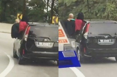 Duduk di Jendela Saat Mobil Melaju, Ulah Hijabers Ini Bikin Heboh Netter