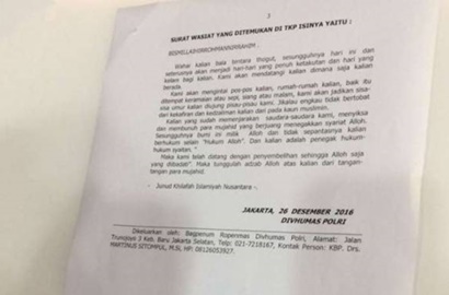 Targetkan Polisi, Ini Isi Surat Ancaman Terduga Teroris Jatilihur