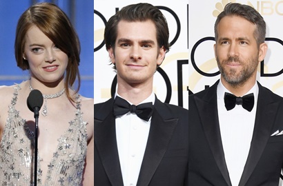Emma Stone Nangis, Andrew Garfield Cium Ryan Reynolds di Golden Globe 2017
