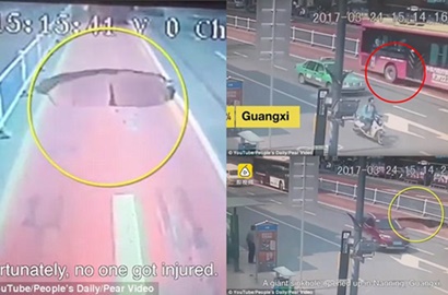 Hampir Telan Bus, Lubang Besar Muncul Tiba-Tiba di Tiongkok