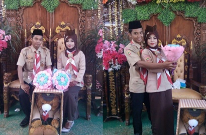 Ingin Tampil Beda, Pengantin Ini Kenakan Seragam Pramuka Pas Acara Resepsi Pernikahan