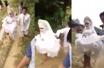 Ngebet Nikah, Pasangan Ini Nekat Berbecek Ria Menuju Tempat Resepsi