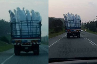 Gempar di Medsos, Kumpulan 'Pocong' Naik Truk Ini Langsung Viral