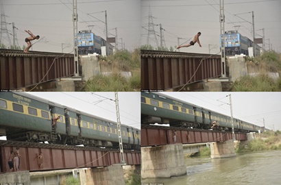 Tantang Maut, Bocah-Bocah India Ini Nekat Lompat ke Sungai Kala Kereta Lewat