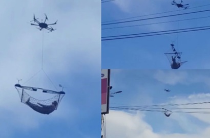 Kemudikan Drone Secara Manual, Pria Tiduran di Hammock Jadi Pusat Perhatian