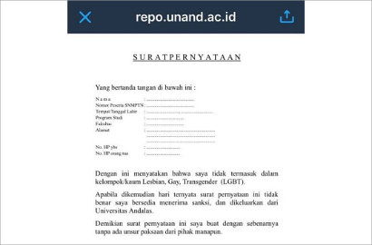Viral, Surat Pernyataan Bukan Kaum LGBT Untuk Mahasiswa Baru Unand
