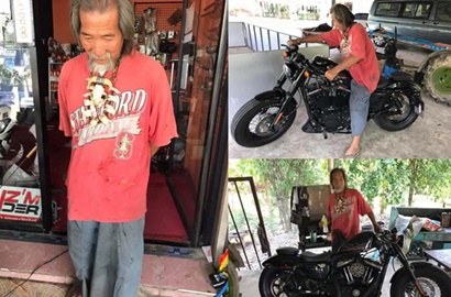 Widih, Kakek Berpakaian Gembel Cukup Mengejutkan Beli Harley Davidson Tunai