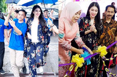 Hamil Pertama, Sandra Dewi Makin Cantik Saat Resmikan Toko Kuenya