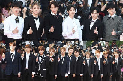 Kompak Nuansa Hitam Putih, Kerennya Wanna One-EXO cs di Red Carpet Soribada Awards
